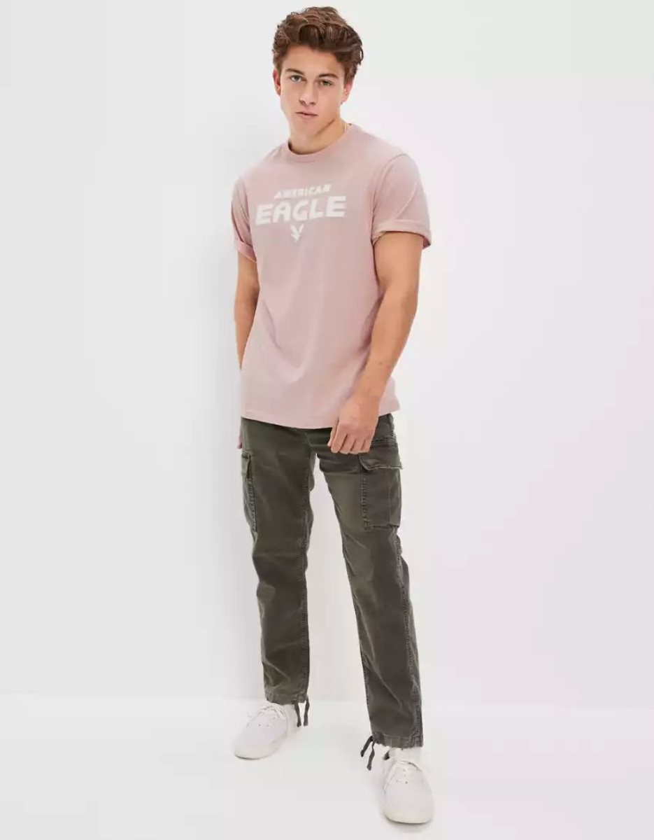 T Shirt Graphique American Eagle AE Super Soft Logo Rose Homme | BRP-93339571